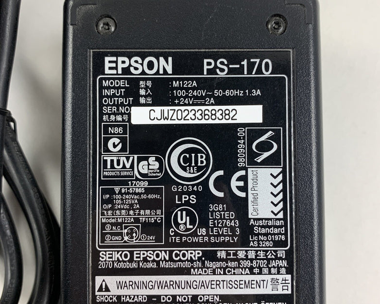 Epson PS-170 M122A OEM 48W AC Adapter 24V 2A with Power Cord Lot of 3