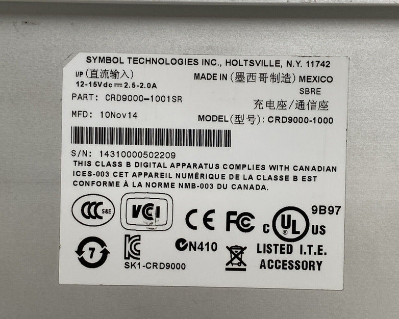 Symbol CRD9000-1001SR Charging Dock Cradle Tested