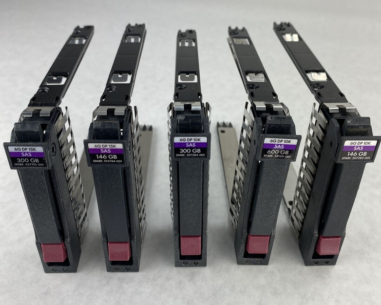 Lot of 5 HP 500223-001 2.5" SAS SATA Hard Drive Caddies No Tray - Assorted GBs