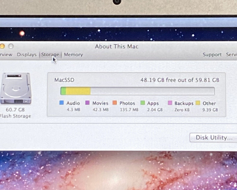 Apple MacBook Air A1370 2010 11" 1.4GHz Core 2 Duo 4GB RAM 60GB SSD os10.7.5