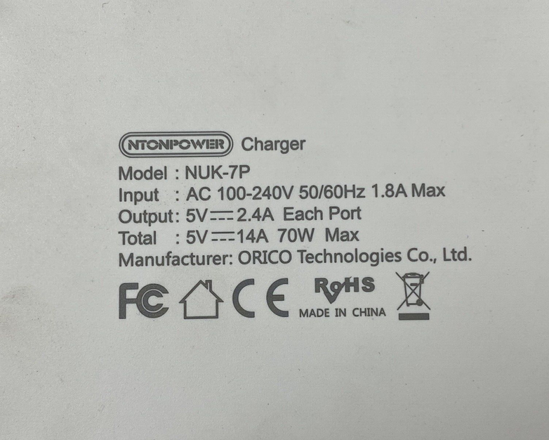 NTONPower NUK-7P 7 Port USB Power Station No Power Cord For Parts or Repair