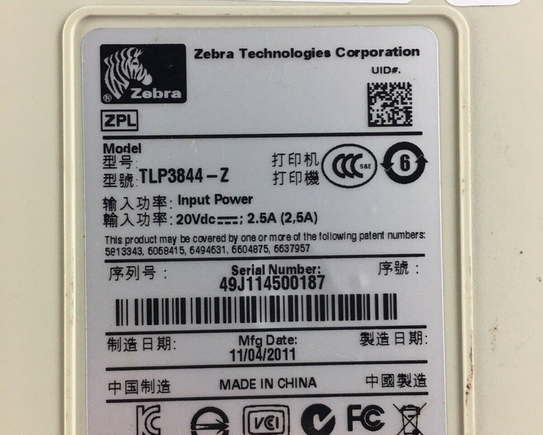 Zebra TLP 3844-Z Thermal Printer Self Tested Parts and Repair No Power Supply