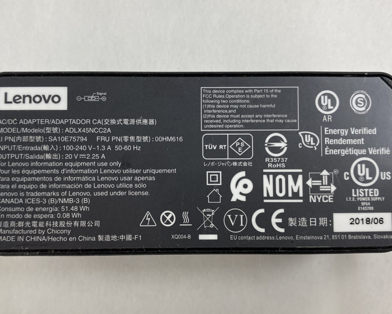 Lot of 3 Lenovo ADLX45NCC2A 45W 20V 2.25A Square Tip AC Adapter
