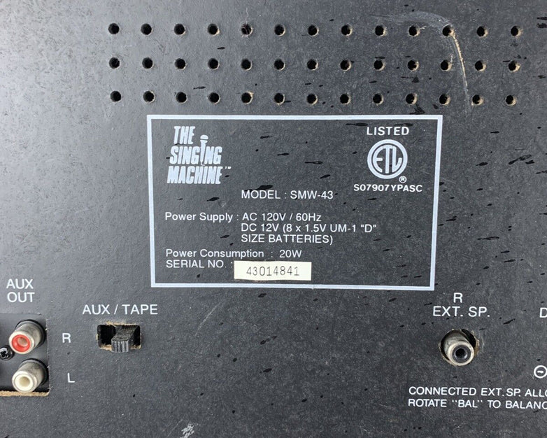 The Singing Machine SMW-43 Karaoke System For Parts and Repair Bad Tape and Mic
