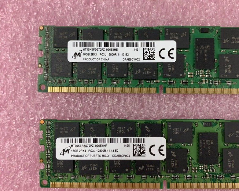 Lot of 2 Micron MT36KSF2G72PZ-1G6E1HE 16GB DDR3 SDRAM PC3L-12800 RAM Memory