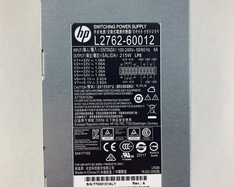HP L2762-60012 215W 100V-240V Power Supply From HP Scanjet Flow N9120 FN2 OEM
