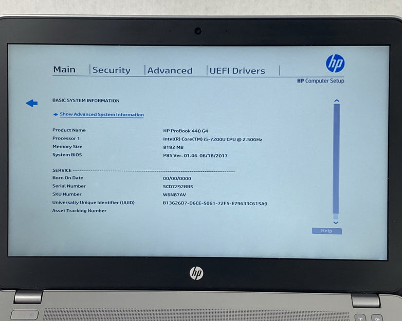 HP ProBook 440 G4 Intel Core i5-7200U 2.50 GHz 8GB RAM 14" No HDD No OS