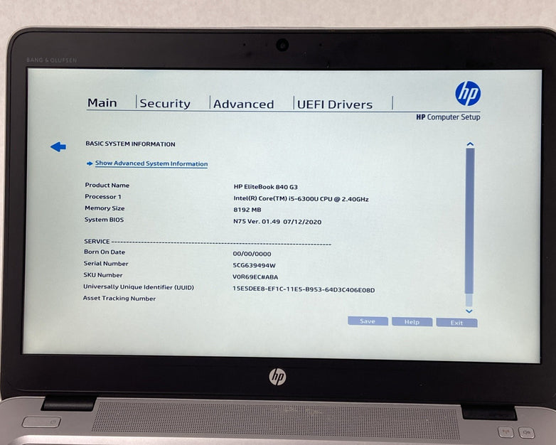 HP EliteBook 840 G3 Core i5-6300U 2.4 GHz 8GB RAM 14" No Battery No HDD No OS