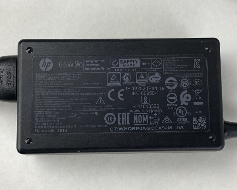 HP TPN-CA16 65W 19.5V 3.33A 7.4mm Laptop AC Adapter w/ Power Cord (Lot of 10)