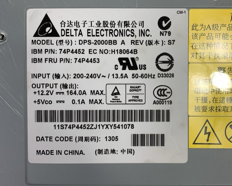 Delta Electronics DPS-2000BB A Rev S7 74P4452 2000W Power Supply
