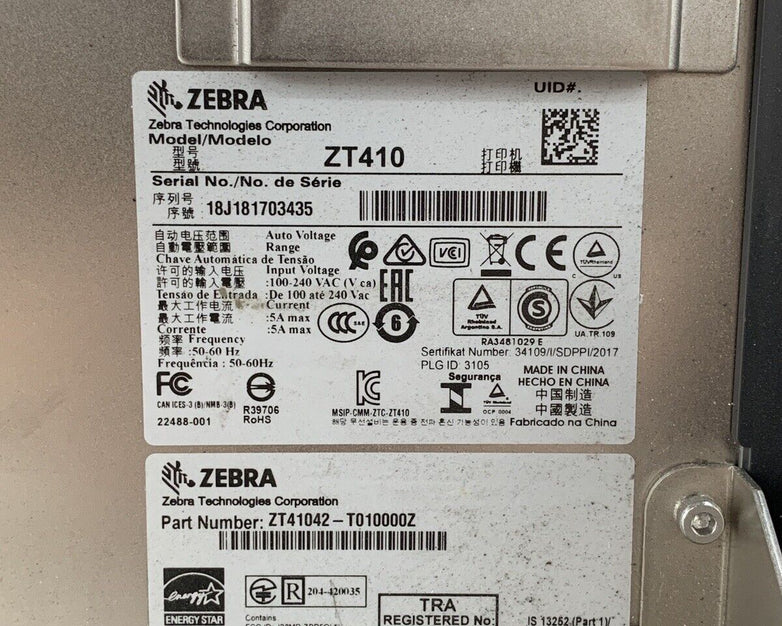 Zebra ZT410 Direct Thermal USB Barcode Printer No Printhead Ribbon Winder & Roll