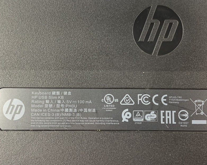 HP PH0U Slim USB Wired US Black Desktop Keyboard with Numpad