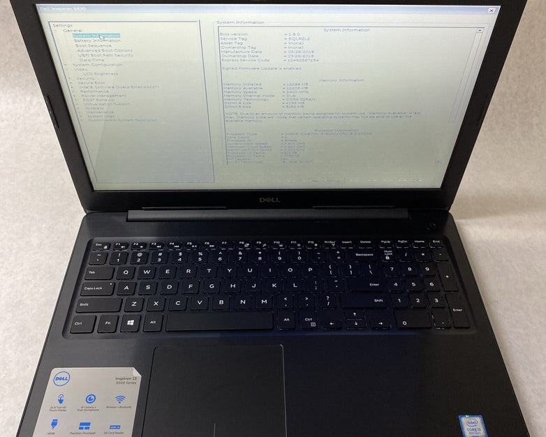 Dell Inspiron 5570 15.6" Intel Core i3-8130U 2.20GHz 12GB RAM No AC No HDD No OS