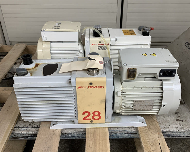 Edwards E2M28 Rotary Vane Vacuum Pump Drained Oil Parts and Repair Lot of 2x