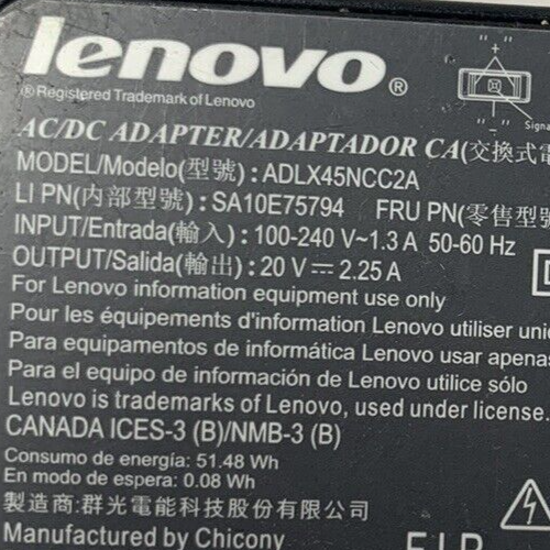 Mixed Lot of 8 Lenovo 20V 2.25A 45W AC Adapter