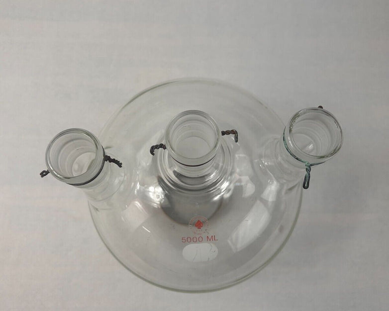 ACE Glass 5000mL 3-Neck Vertical Round Reaction Flask 29/42 Joints