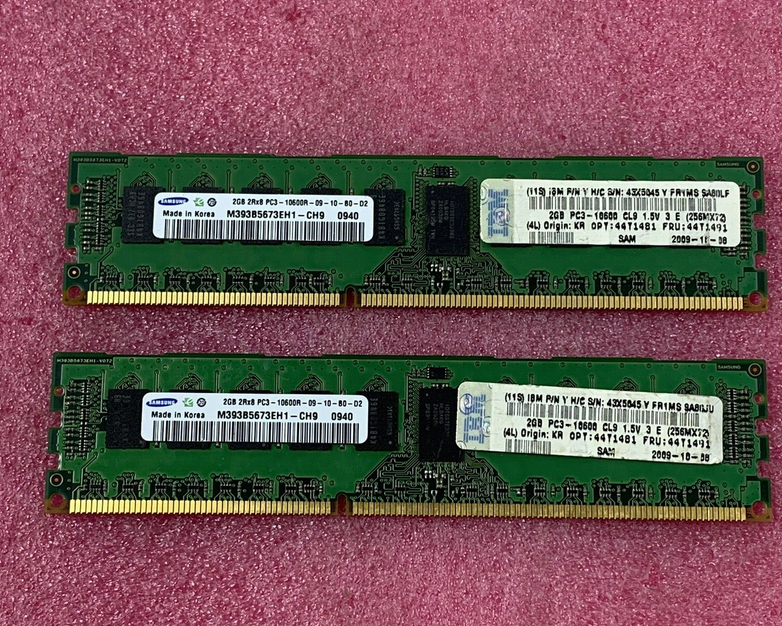 Samsung 4GB Kit 2x4GB 2Rx8 PC3-10600R-09-10-B0-D2 Server Ram M393B5673EH1