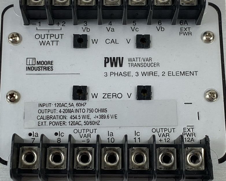 Moore Industries PWR/120AC,5A/4-20MA/2E-120AC-SPC(SM) Transducer MW/MVAR