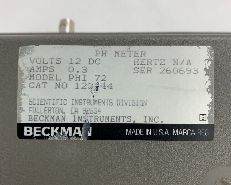 Beckman PHI 72 PH Meter 123144 12VDC 0.3 Amp