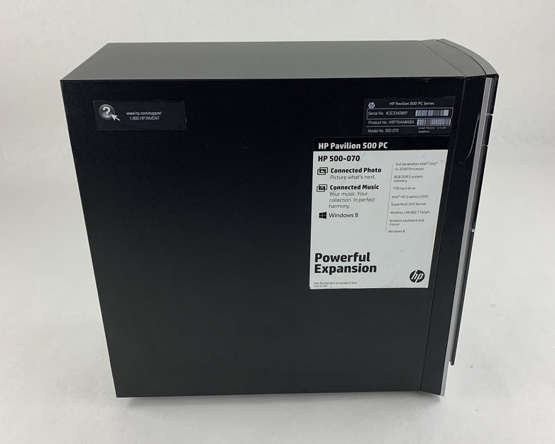 HP Pro 500-070 500 Series MT Desktop Core i3-3240 3.40 GHz 8 GB RAM No OS No HDD