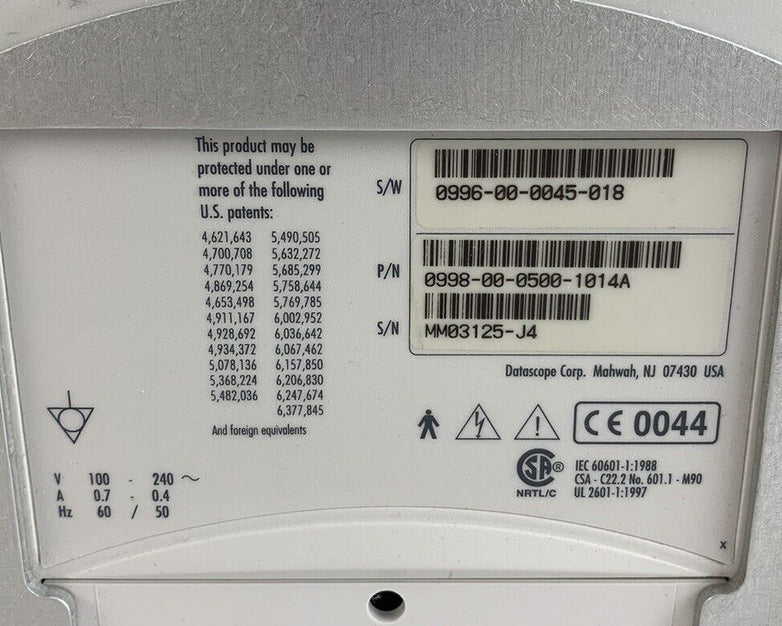 Datascope Spectrum 0998-00-0500-1014A Medical Patient Monitor