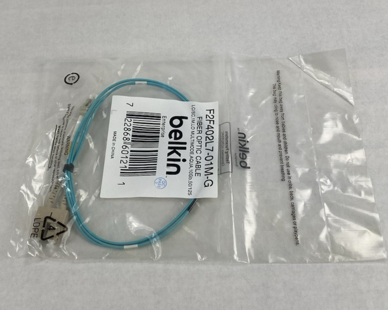 Belkin F2F402L7-01M-G LC to SC 1M LO Multimode Aqua 10Gb Fiber Optic Cable