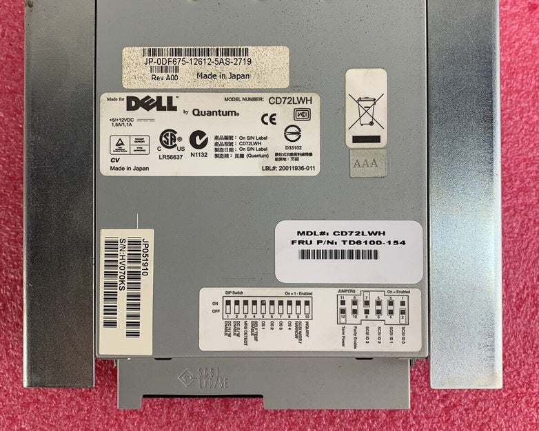 DELL PC353 DAT72 36/72GB INTERNAL SCSI 68 PIN DDS5 TAPE DRIVE CD72LWH