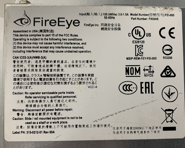 FireEye FEI-005 Firewall Security Equipment 8 GB Ram Tested No HDD No OS