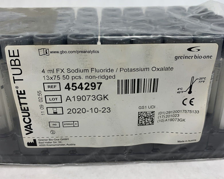 Vacuette 454297 4ml FX Sodium Flouride / Potassium Oxalate 13x75 50pcs Tubes