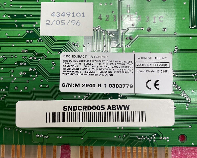 Creative Technology CT2940 CT2505-SDQ ISA Audio Card