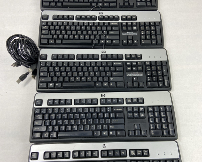 Lot of 5 (Five) Hewlett Packard HP KU-0316 Black/Silver Wired USB
