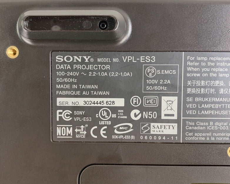 Sony VPL-ES3 LCD Data Projector 50-60Hz Tested 176 Lamp Hours