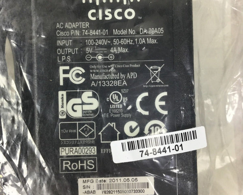 Genuine Cisco DA-02A05 74-8441-01 5V 4A AC Power Adapter & Power Cord (Lot of 2)