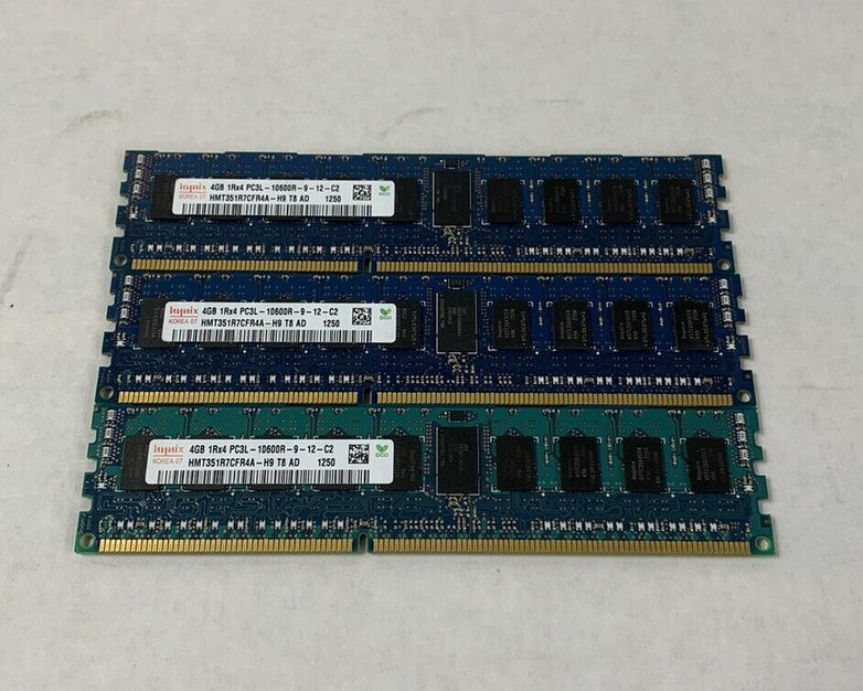 Hynix 12GB Kit 3x4GB 1Rx4 PC3L-10600R-9-12-C2 HMT351R7CFR4A-H9 T8 AD Server Ram