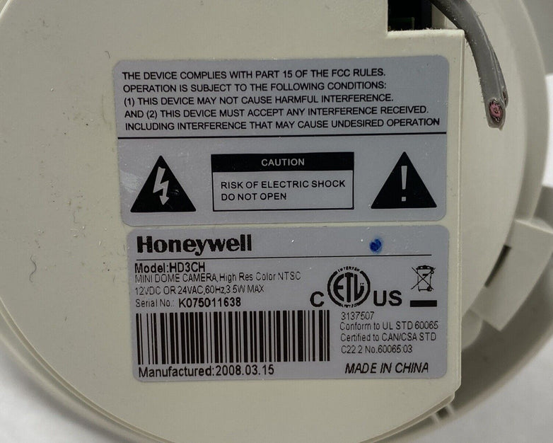 Honeywell HD3CH Security Color Digital Camera Untested For Parts or Repair