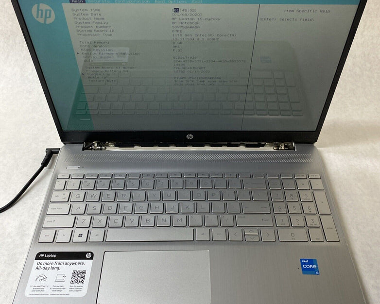 HP Laptop 15-dy2046nr 15.6" Intel Core i3-1115G4 3.0GHz 8GB RAM No AC HDD OS