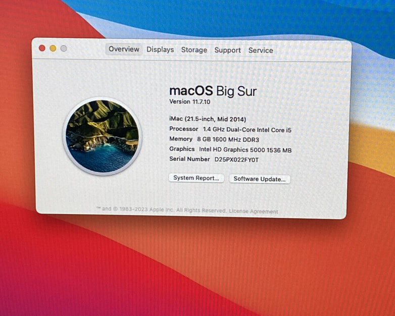 Apple A1418 iMac 21.5" 2014 1.40GHz i5 8GB RAM 500GB HDD macOS 11.7.1