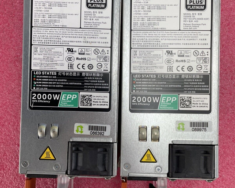 Lot of 2 Dell DMVP7C D2000E-S0 80 Plus Platinum 2000W Switching Power Supply