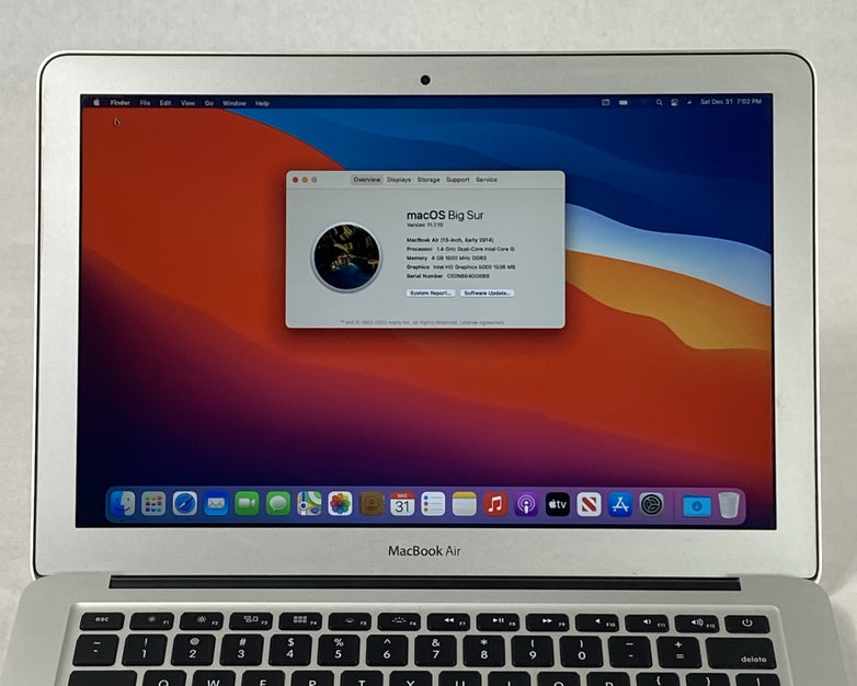 Apple MacBook Air A1466 2014 13" 1.4GHz i5 4GB RAM 250GB SSD os11.7.1 515 Cycles