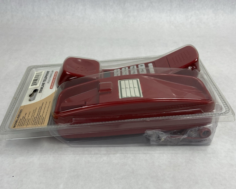 Trimline GE Red Corded Telephone Model 5303 Wall Mount Retro Style New In Box