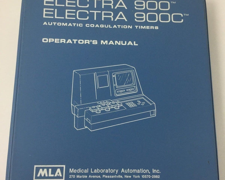 Medical Laboratory Operators Manual for Electra 900 and 900C