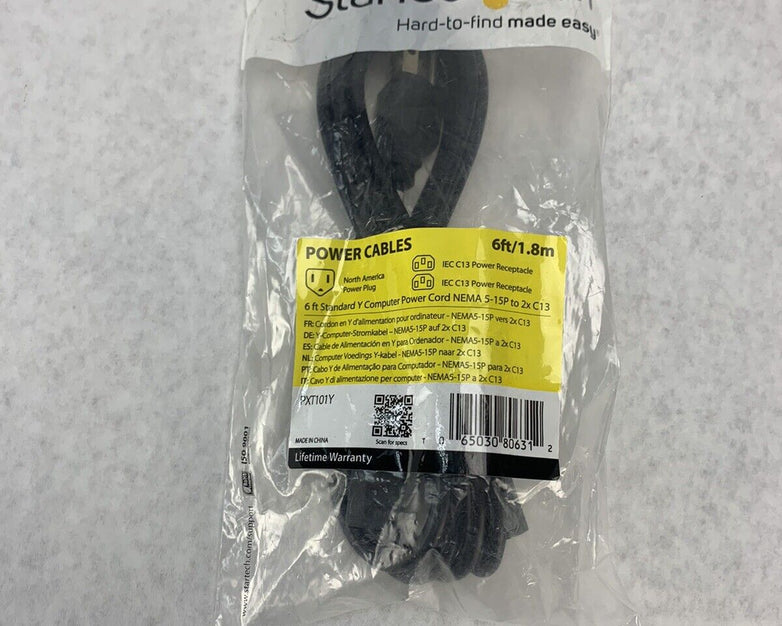 Startech 6ft Standard Y Computer Power Cord NEMA 5-15P to 2xC13 / PXT101Y