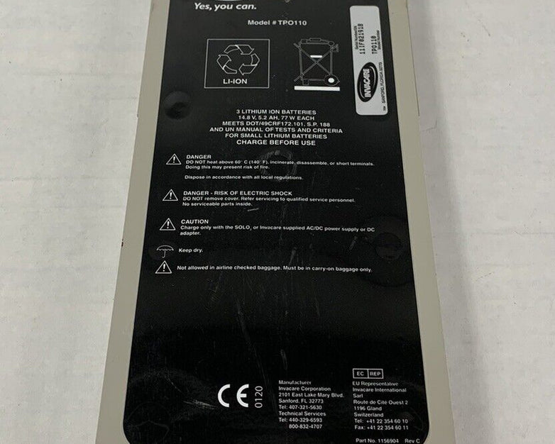Invacare TPO110 Battery Pack SOLO2 Replacement Batteries Pack 1156904 C