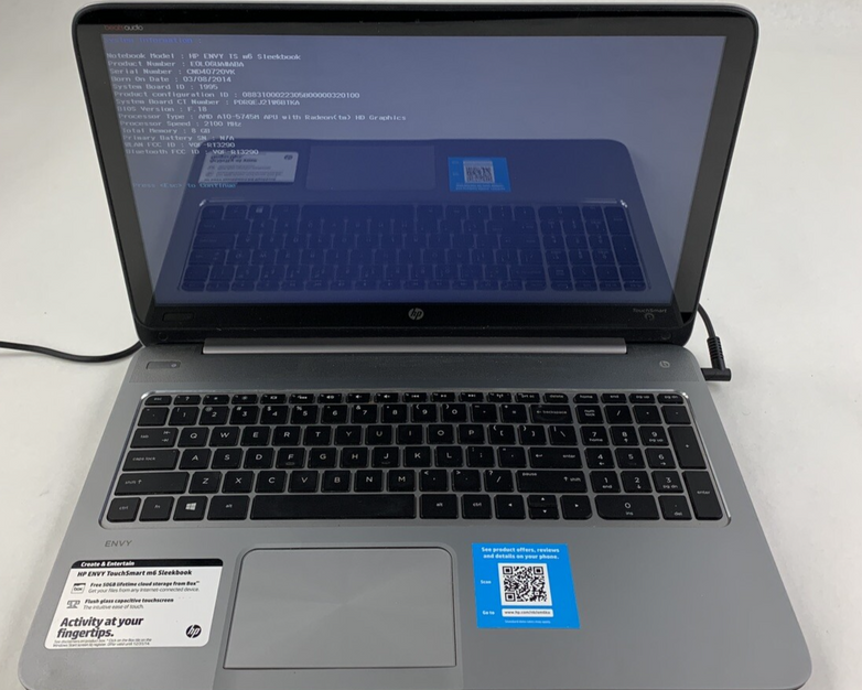 HP Envy TS M6 Sleekbook A10-5745M 8 GB Ram No OS No HDD No Batt No AC