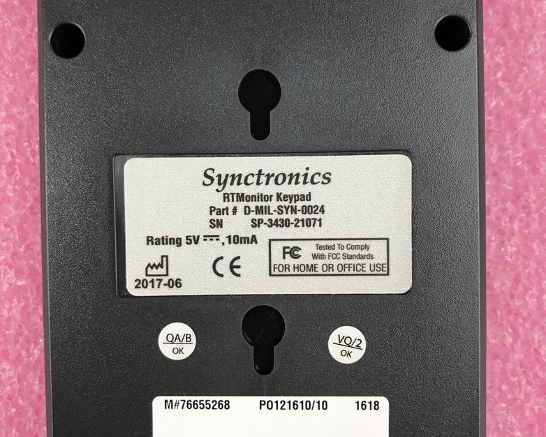 Synctronics RTMonitor Keypad D-MIL-SYN-0024