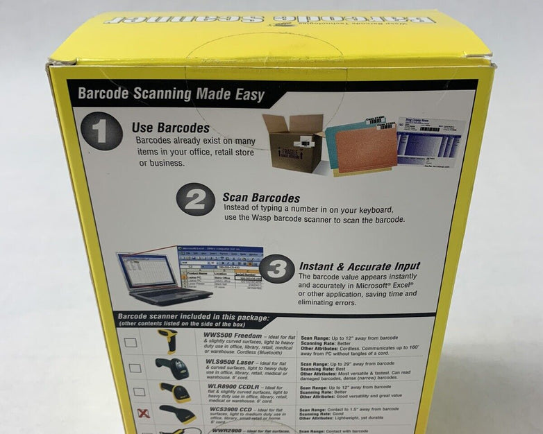 WASP WCS3905 Handheld Laser Barcode Scanner with USB Cable New