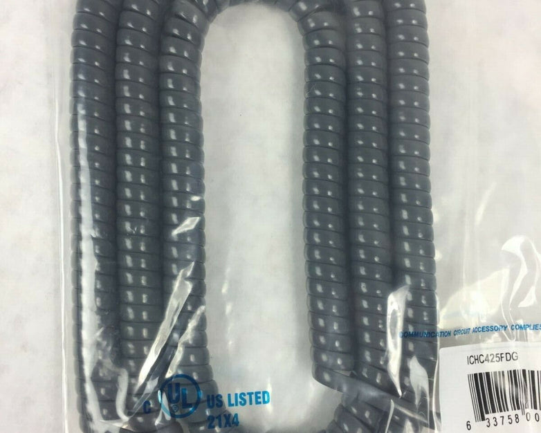 ICC Coiled Telephone Handset Cord 25' Dark Gray ICHC425FDG (Lot of 5)