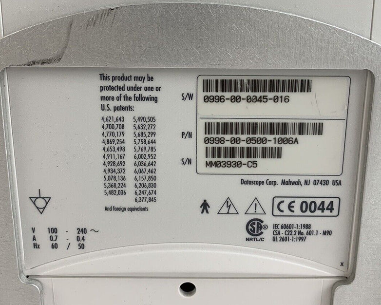 Datascope Spectrum 0998-00-0500-1006A Patient Monitor (Parts and Repair)