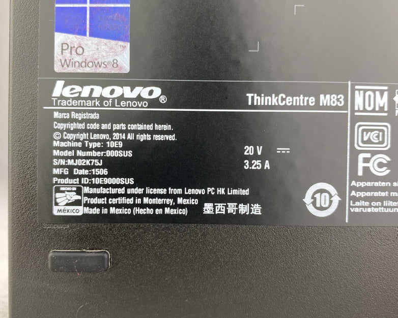 Lenovo ThinkCentre M83 Micro Quad Core i5-4590T 2.0GHz 8GB RAM WiFi No AC HDD OS