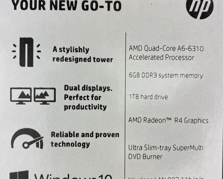 HP Desktop Tower 251-a244 AMD 4 Core A6-6310 1.80GHz 8GB Ram WiFi AC No HDD COA